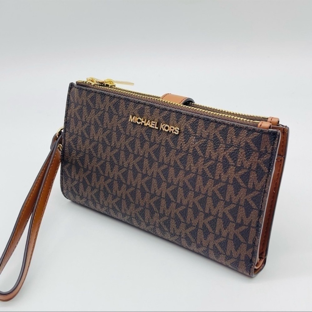 Michael Kors Large Double Zip Wallet Wristlet Brown - Picture 7 of 11